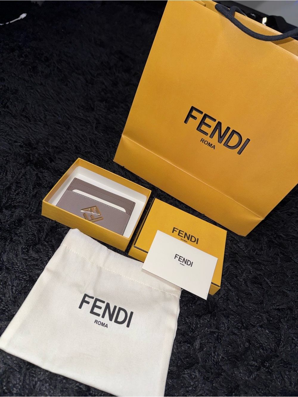 Fendi Ff Diamonds Card Case, Dove Gray